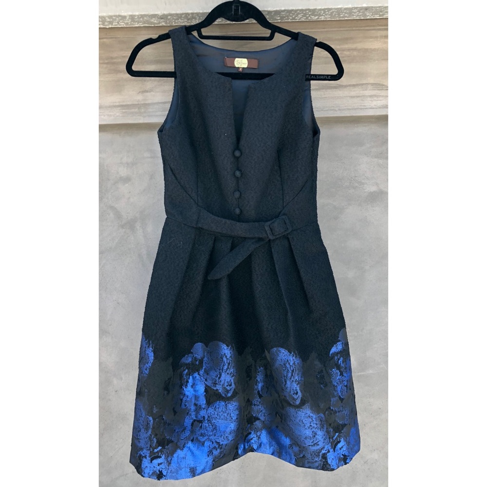 Eva Franco black dress with blue floral detail